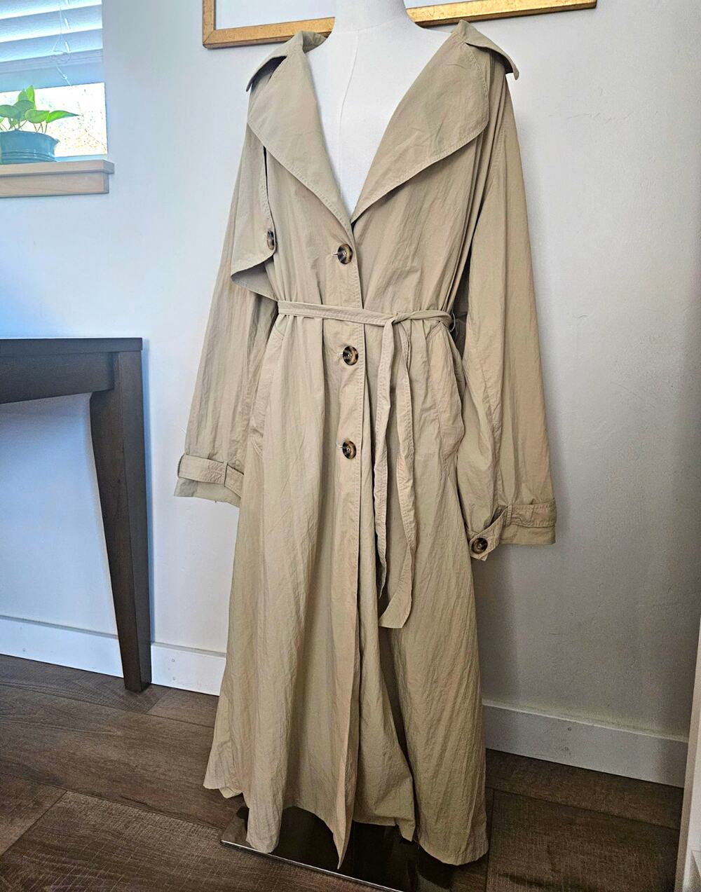 Free People We The Free Everyday Nylon Long Trench Coat M Beige Tan Packable